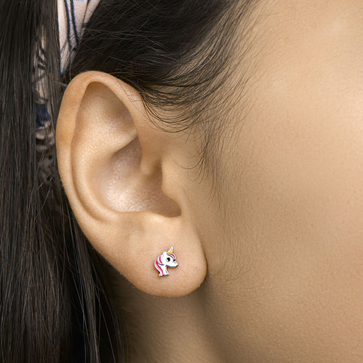 unicorn silver rhodium plated ear studs