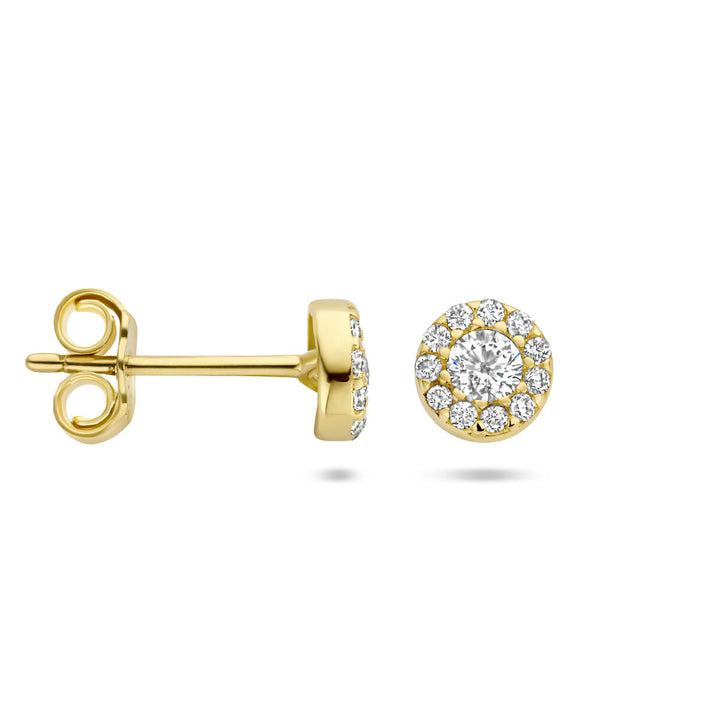 ear studs zirconia halo 14K yellow gold