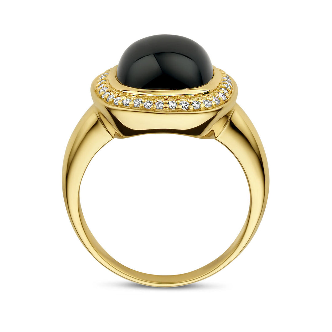 ring onyx and diamond 0.20ct h si halo 14K yellow gold