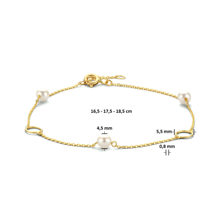 Gold bracelet ladies pearls and rounds 14K