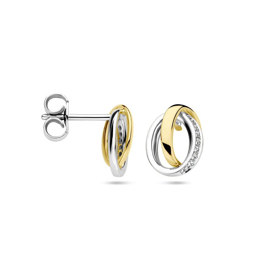 oorknoppen diamant 0.05ct (2x 0.025ct) h si 14K bicolor goud geel/wit