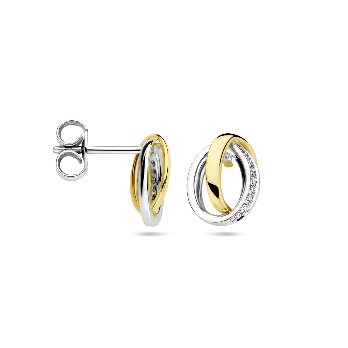 oorknoppen diamant 0.05ct (2x 0.025ct) h si 14K bicolor goud geel/wit