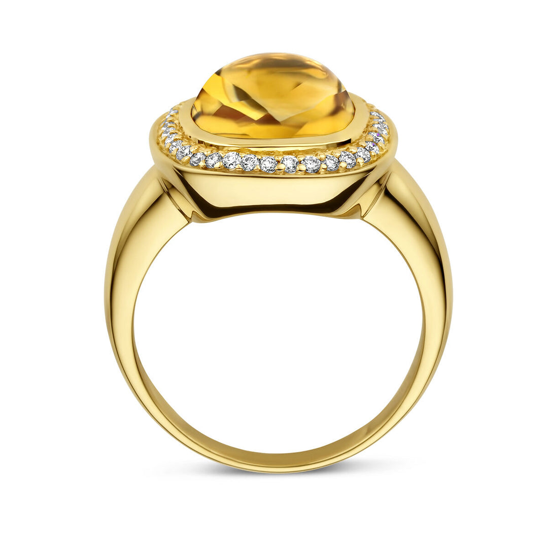 Ring Citrin und Diamant 0,20 ct H Si Halo 14 K Gelbgold