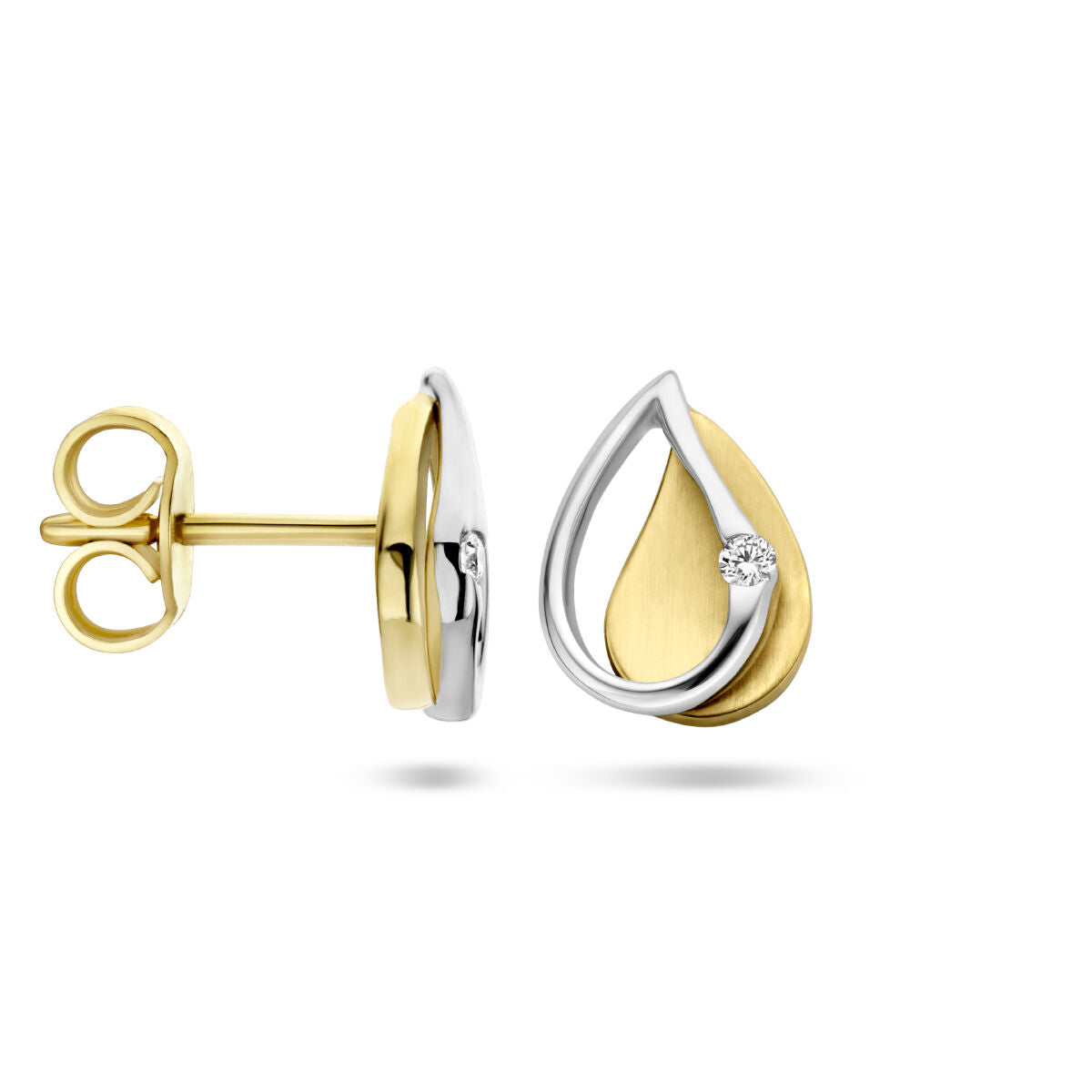 oorknoppen diamant 0.03ct (2x 0.015ct) h si 14K bicolor goud geel/wit