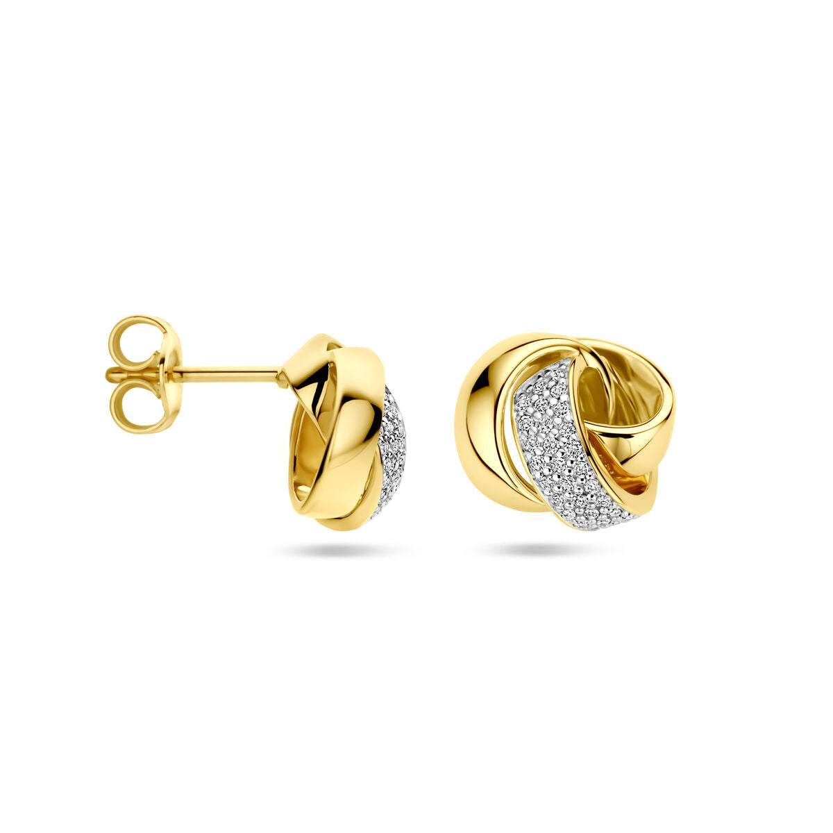 stud earrings button diamond 0.19ct (2x 0.095ct) h si 14K yellow gold