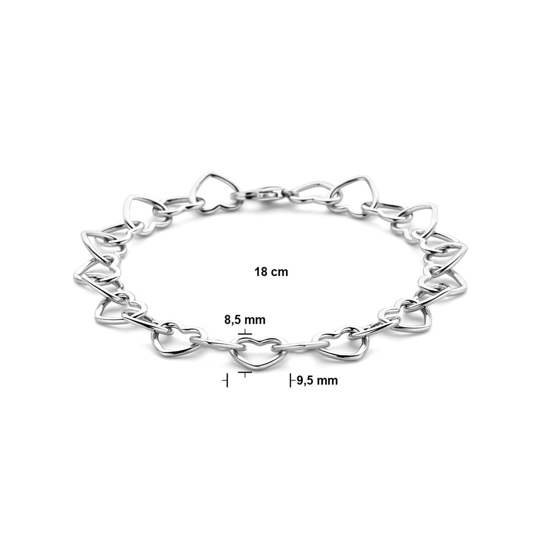 Silver ladies bracelet with rhodium-plated hearts