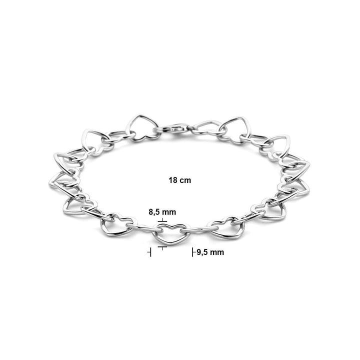 Silver ladies bracelet with rhodium-plated hearts