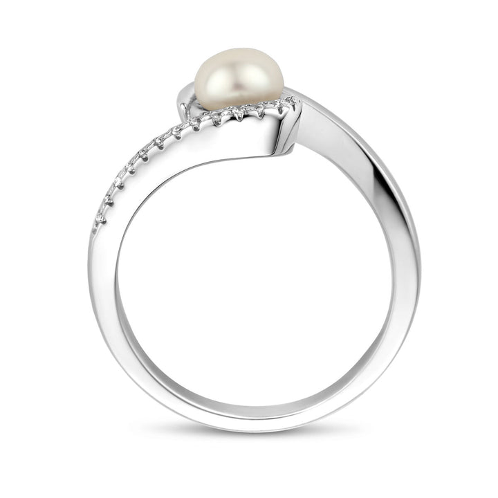 ring zirconia and pearl silver rhodium plated