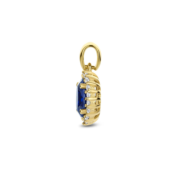 hanger synth. sapphire and zirconia halo 14K yellow gold