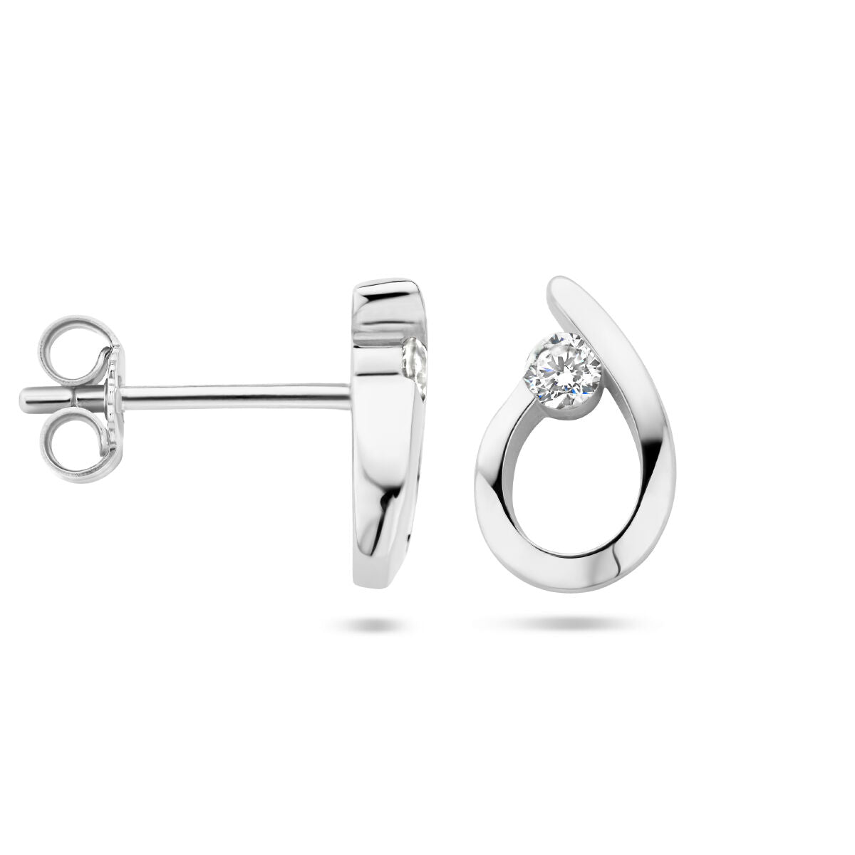 oorknoppen druppel zirkonia zilver gerhodineerd