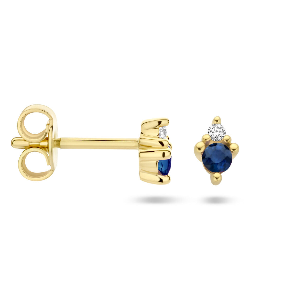ear studs sapphire and diamond 0.02ct (2x 0.01ct) h p1 14K yellow gold