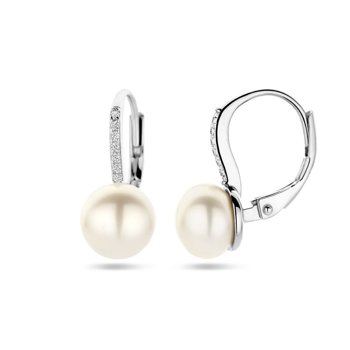 oorhangers parel en zirkonia brisur haak zilver gerhodineerd