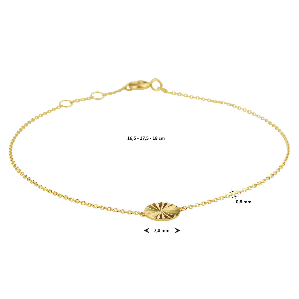 bracelet round 16.5 - 17.5 - 18 cm 14K yellow gold