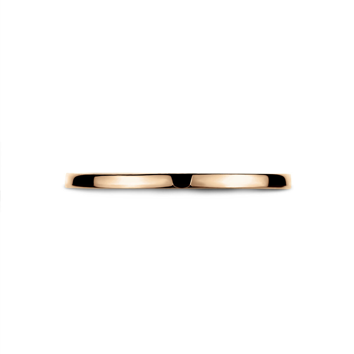 De Van der Kooij Collectie ring 14K roségoud heeft een dunne, gepolijste 1,5 mm band voor dames, weergegeven tegen een witte achtergrond.