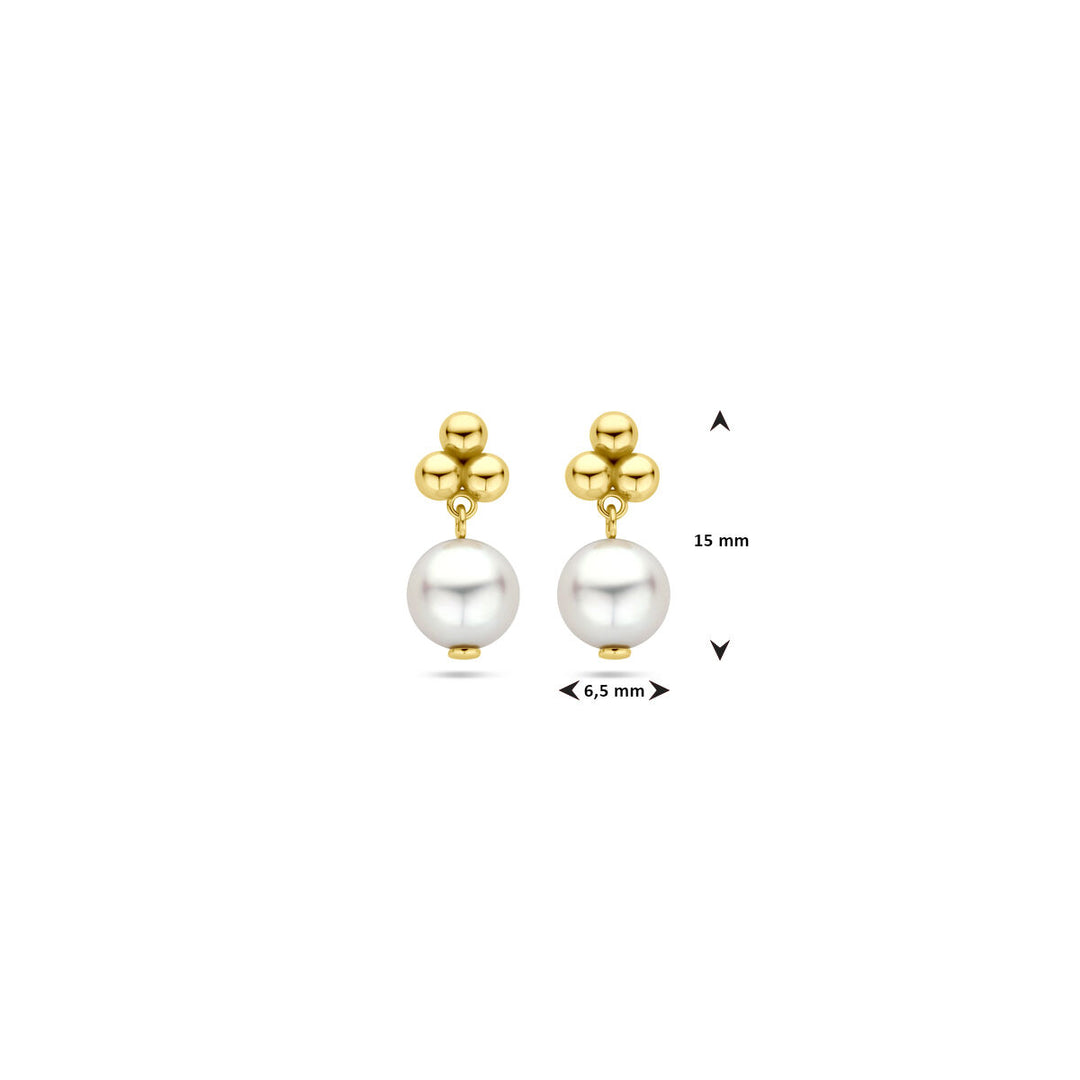 oorknoppen parel 15 mm 14K geelgoud