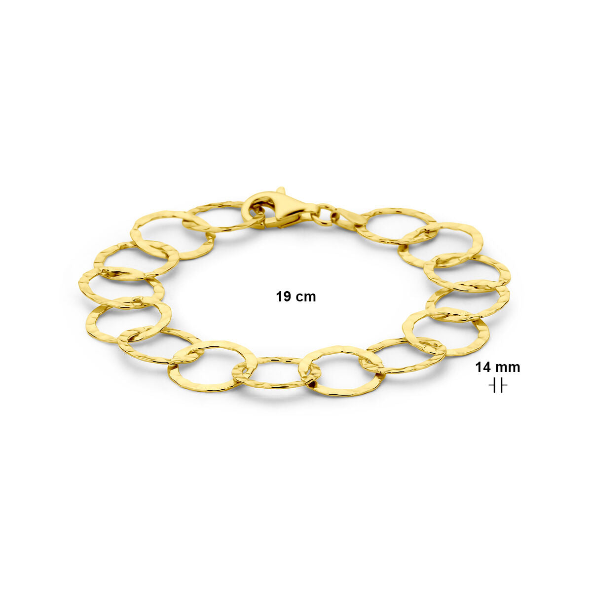 bracelet circles hammered 19 cm 3 micron silver gold plated (yellow)