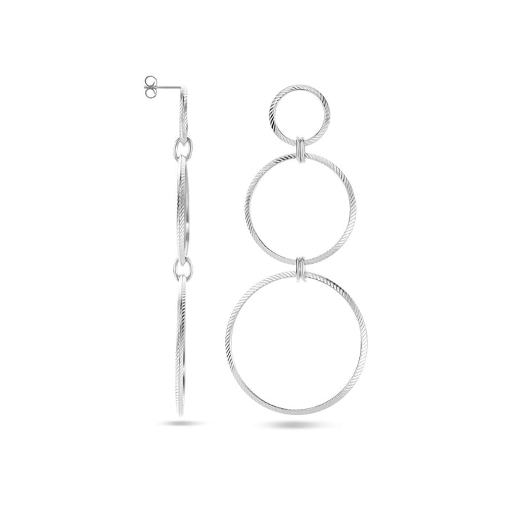 earrings circles diamond-plated silver rhodium