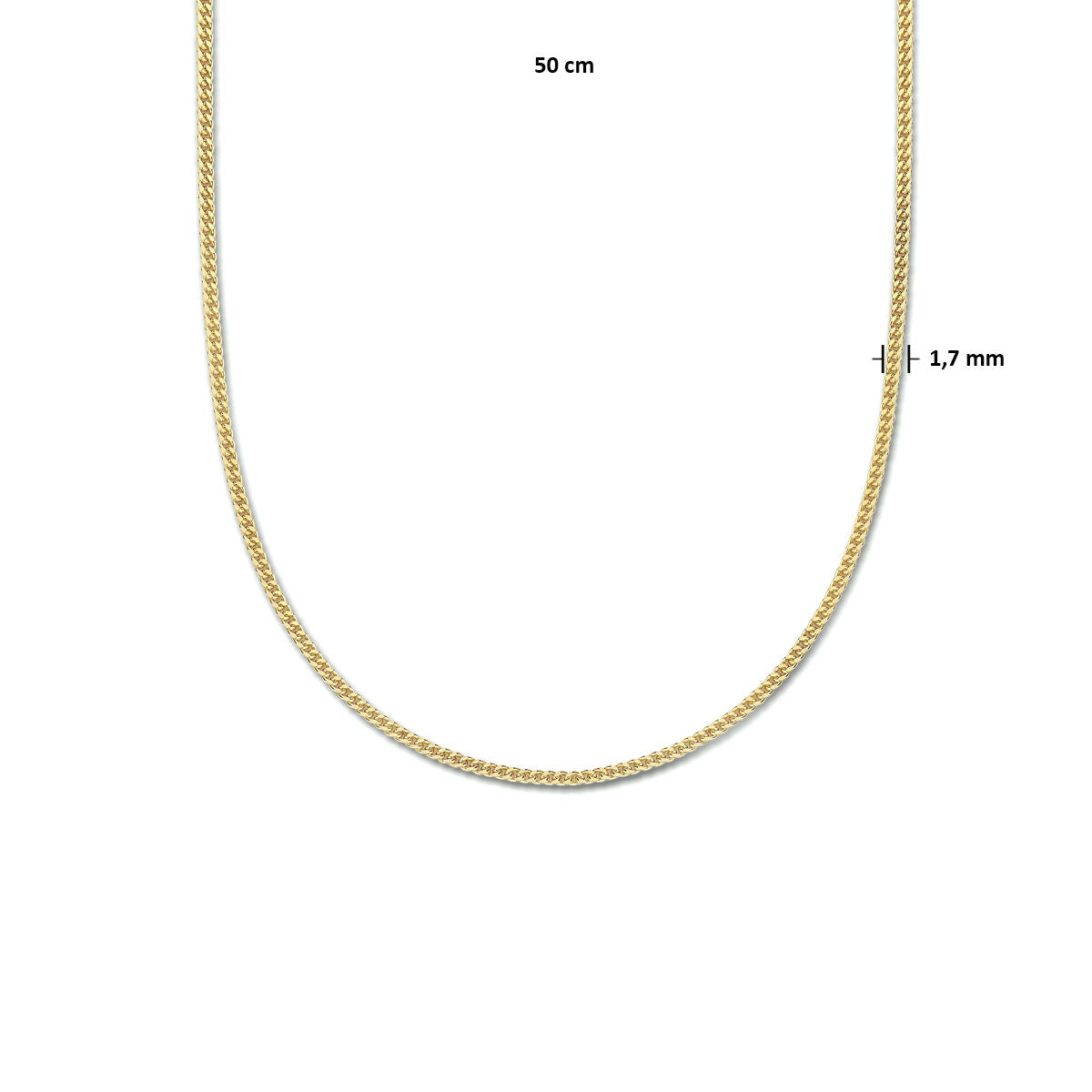 necklace gourmette 4-sided cut 1.8 mm 3 micron silver gold plated (yellow)