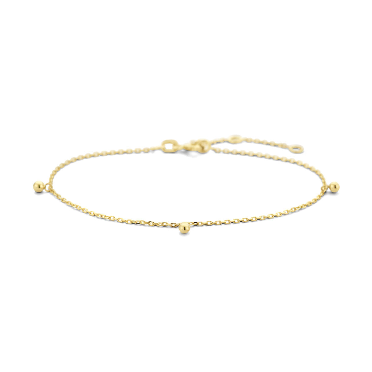 Gouden armband van 14K met bolletjes, fijne schakel en een sluiting.