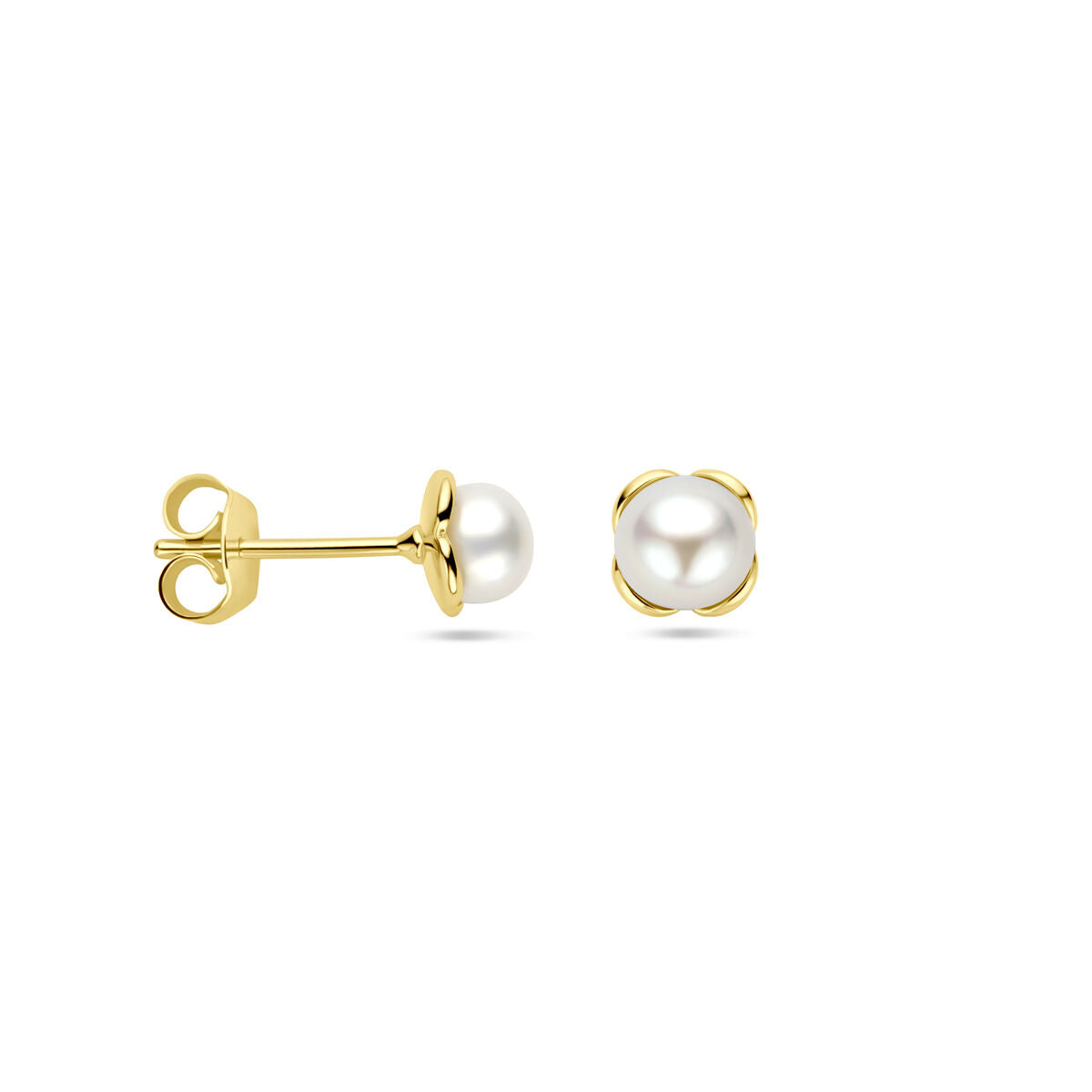 oorknoppen bloem parel 14K geelgoud