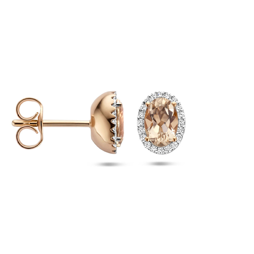 ear studs morganite and diamond 0.12ct h si halo 14K rose gold