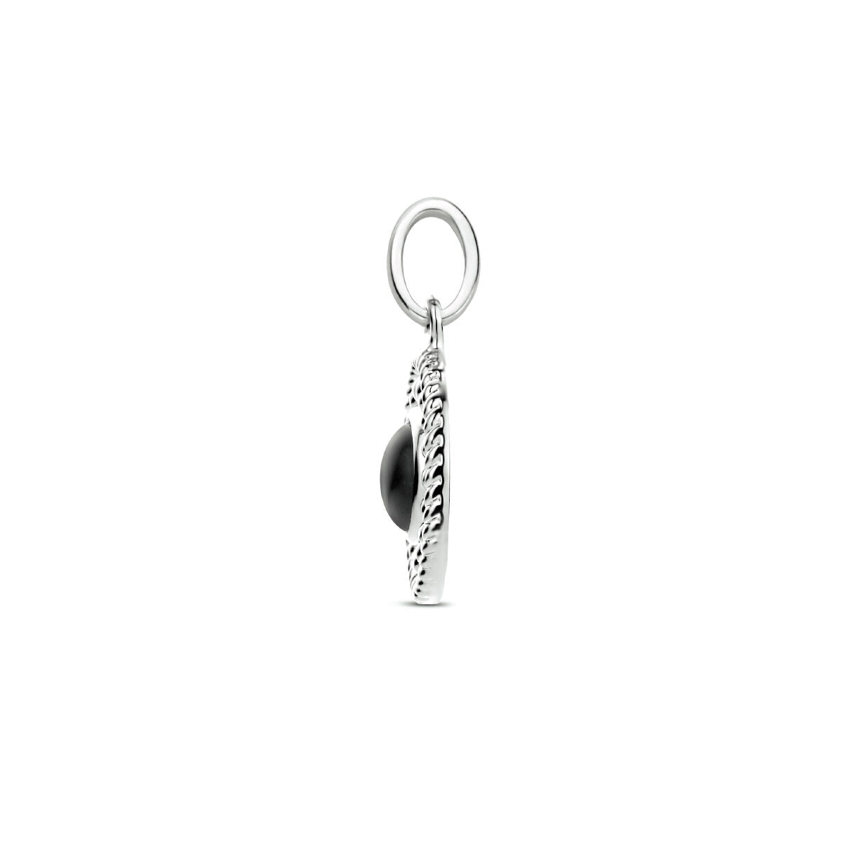 pendant round onyx silver rhodium plated