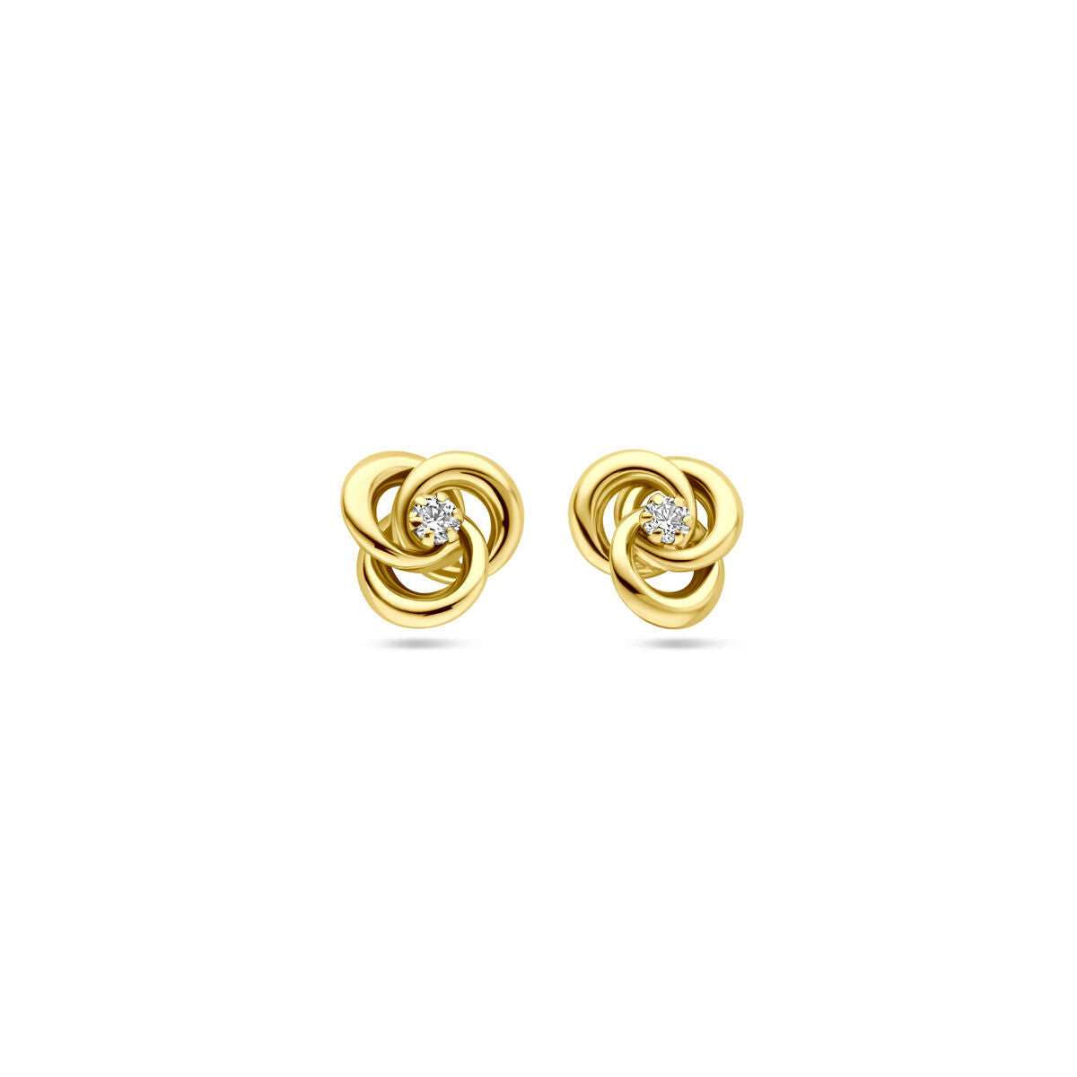 Van der Kooij Collectie oorknoppen zirkonia 7 mm in 14K geelgoud, met een klassieke knopvorm en een sprankelende zirkonia in het midden, meestal op een witte achtergrond.