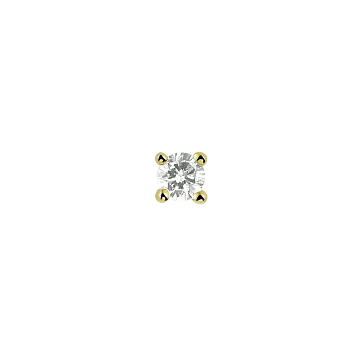 Oorknop van 14K geelgoud met een briljant geslepen diamant van 0,05 ct, gezet in vier klauwen.