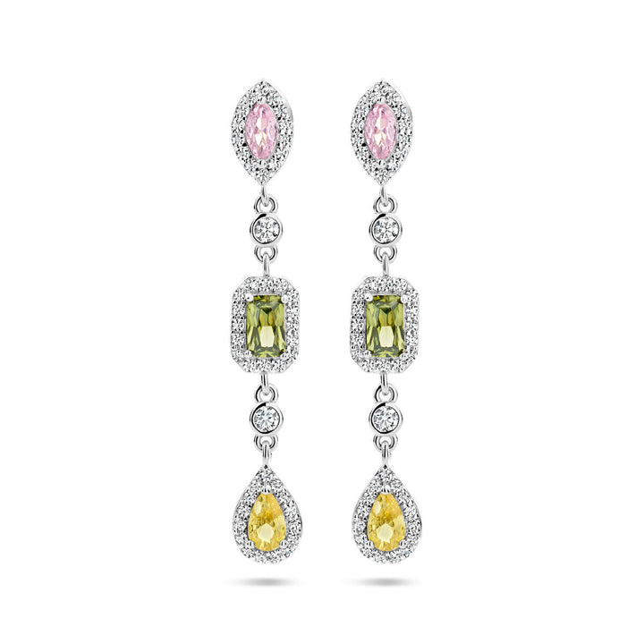 oorhangers meerdere kleuren zirkonia halo zilver gerhodineerd