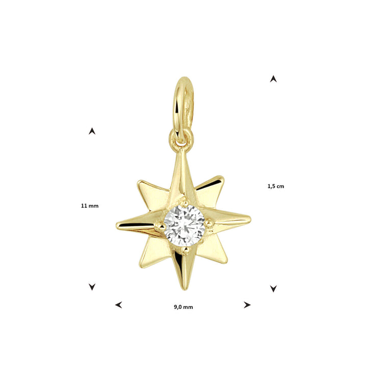 pendant north star zirconia 14K yellow gold