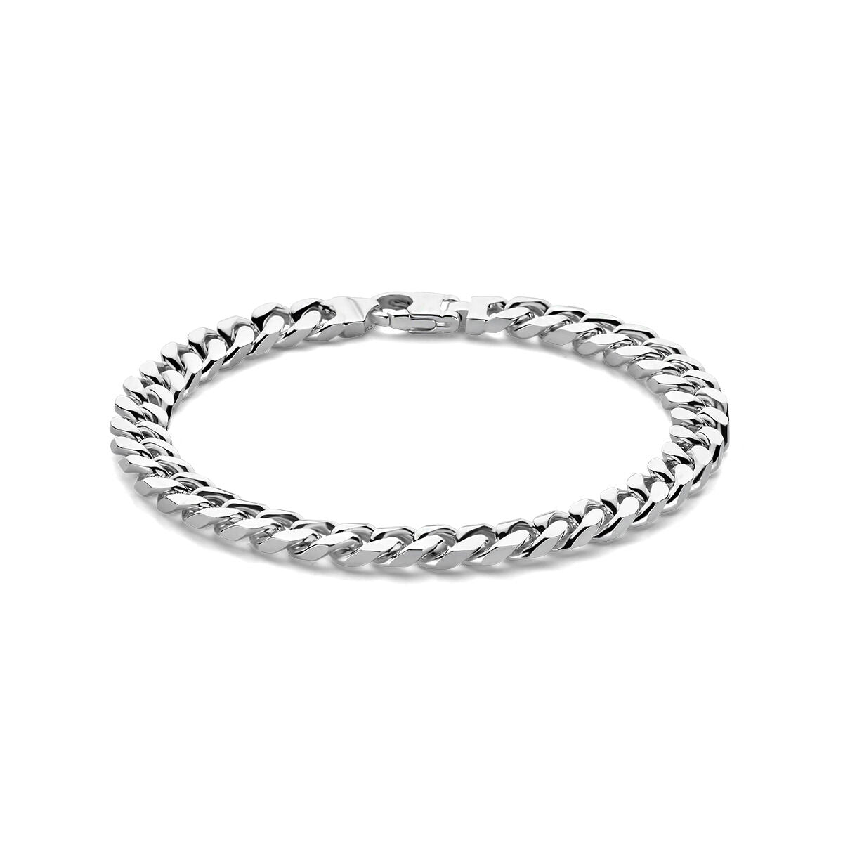 De Zilveren armband heren gourmette 7,0 mm van de Van der Kooij Collectie combineert een strak, gepolijst ontwerp met een gesp-sluiting en straalt tijdloze elegantie uit. Gepresenteerd tegen een witte achtergrond.