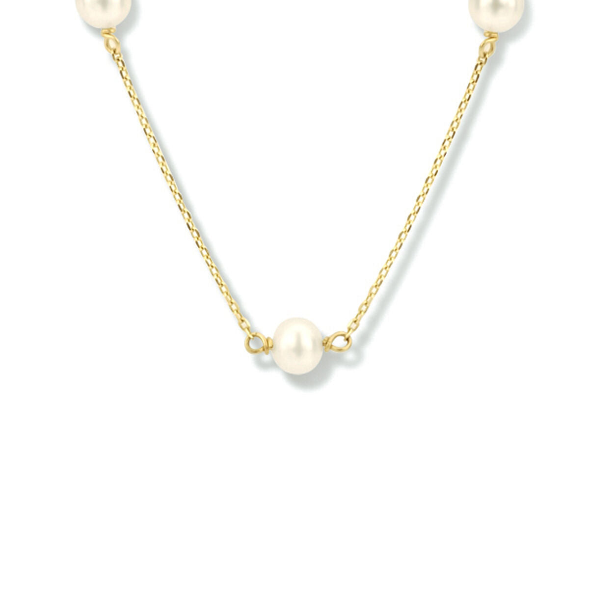 Collier van 14K geelgoud met parels, verstelbaar van 40 tot 44 cm.