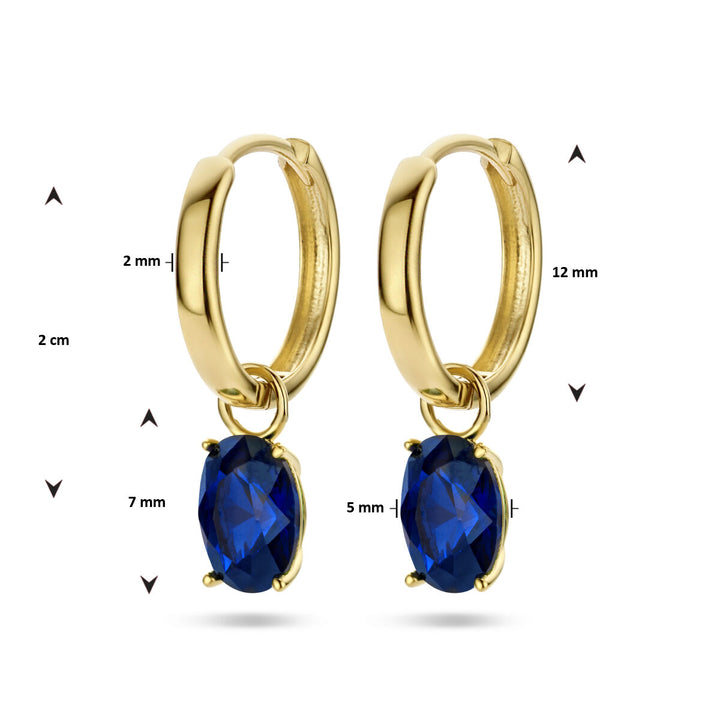 klapoorringen blauw zirkonia 14K geelgoud
