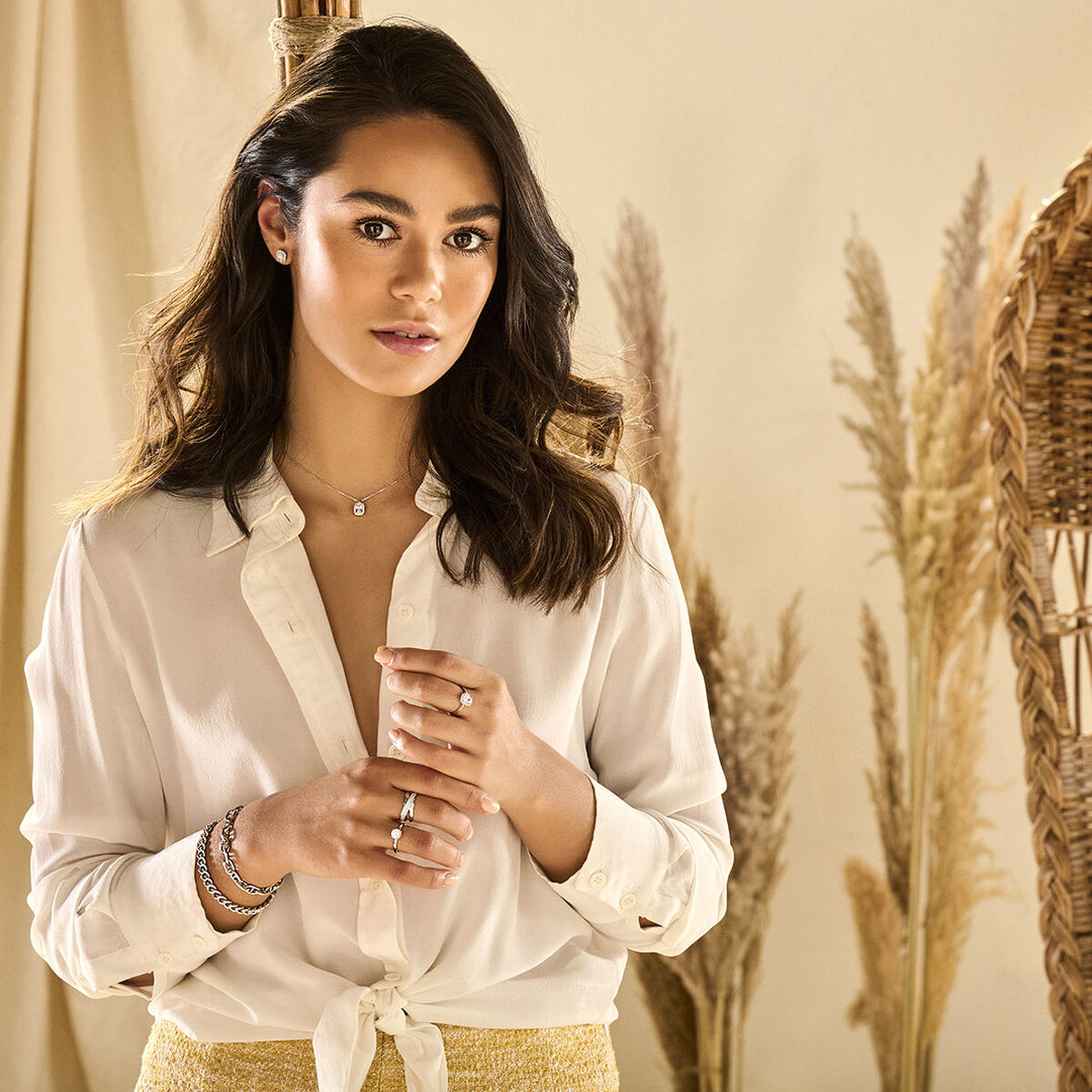 zirconia necklace 41 + 4 cm halo silver rhodium plated