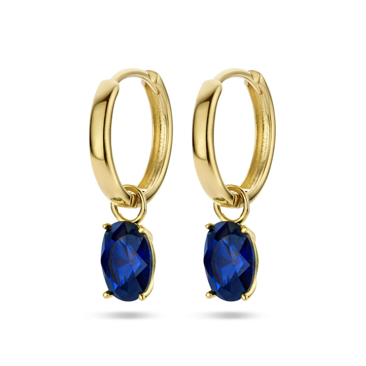 klapoorringen blauw zirkonia 14K geelgoud