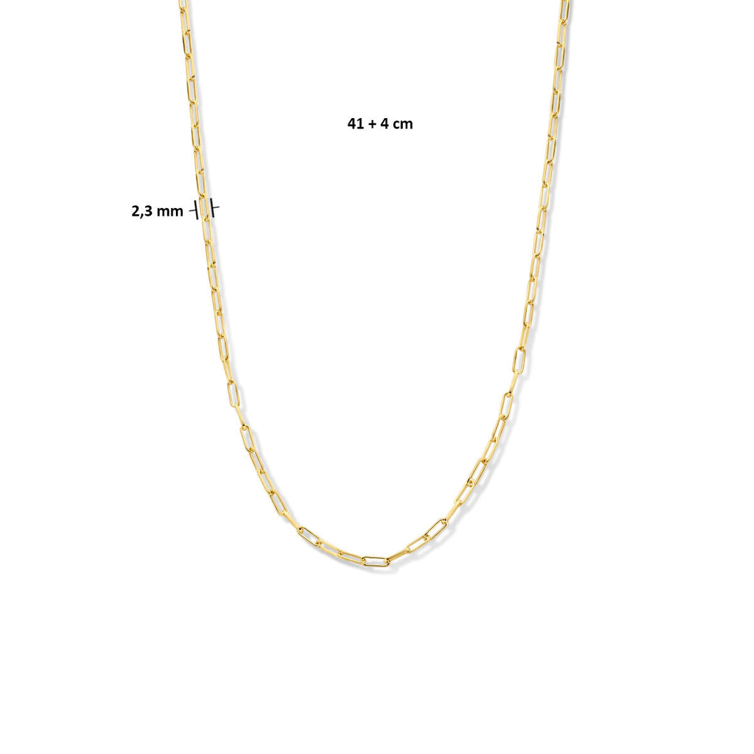 necklace paper clip square tube 2.3 mm 41 + 4 cm 3 micron silver gold plated (yellow)
