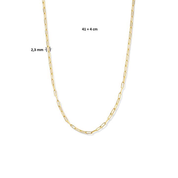 necklace paper clip square tube 2.3 mm 41 + 4 cm 3 micron silver gold plated (yellow)