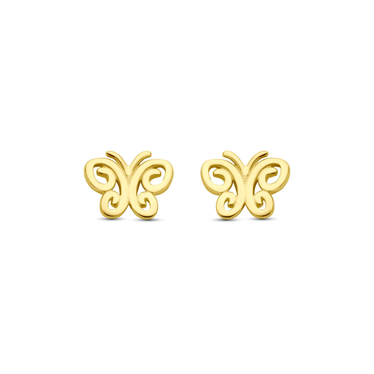 Oorknoppen in de vorm van vlinders van 14K geelgoud, 5,5 mm groot.