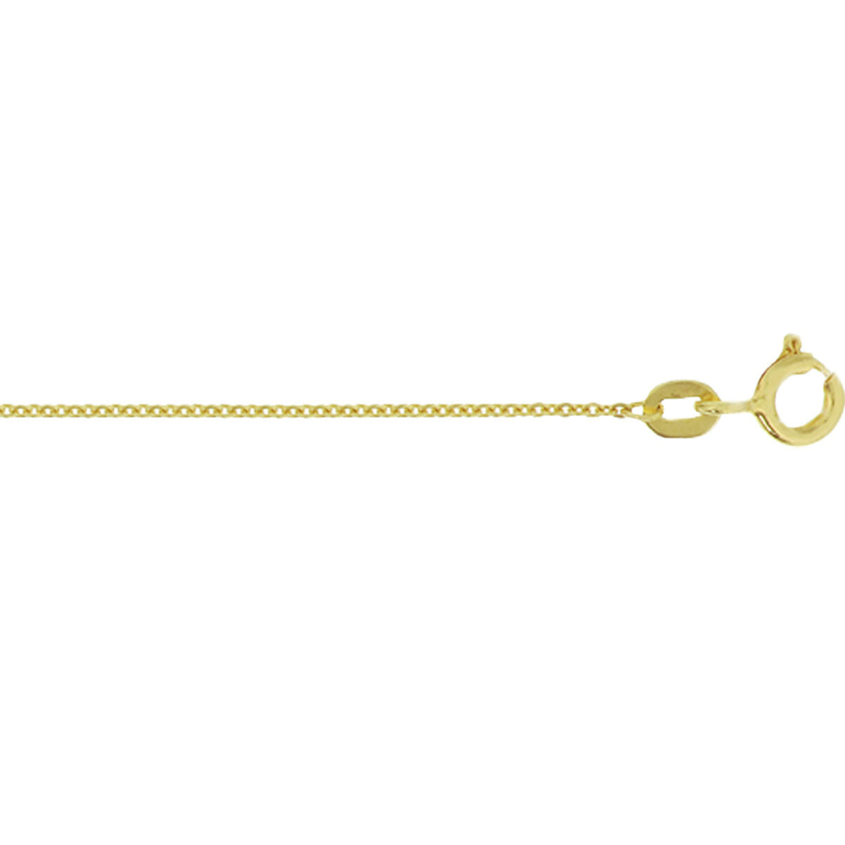 Collier van 14K geelgoud met een platte ankerketting van 0,8 mm, verkrijgbaar in lengtes van 41, 43 en 45 cm.