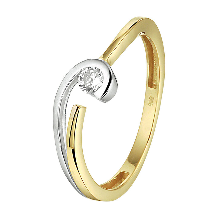 ring zirconia 14K bicolor gold yellow/white