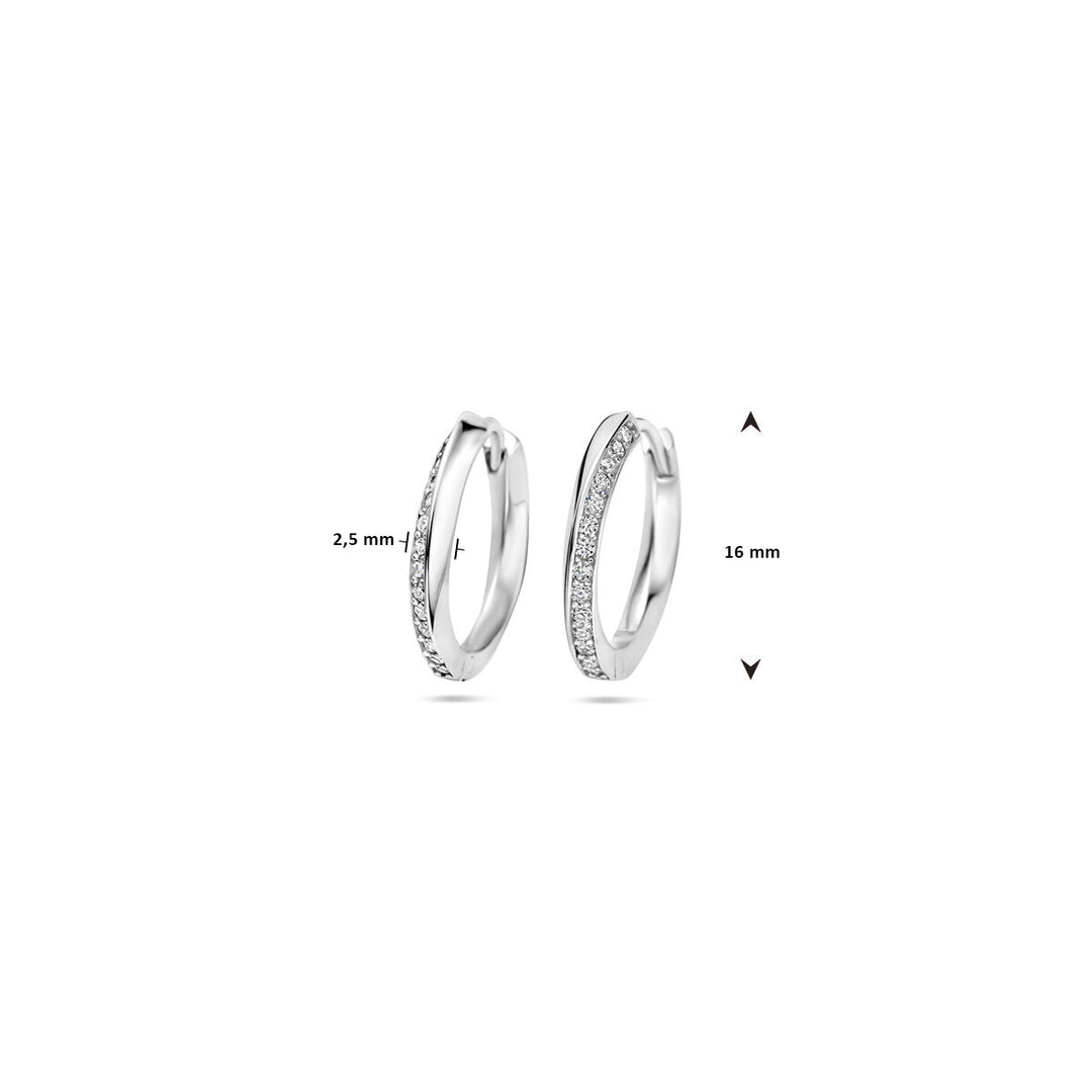 klapoorringen zirkonia 16 mm zilver gerhodineerd