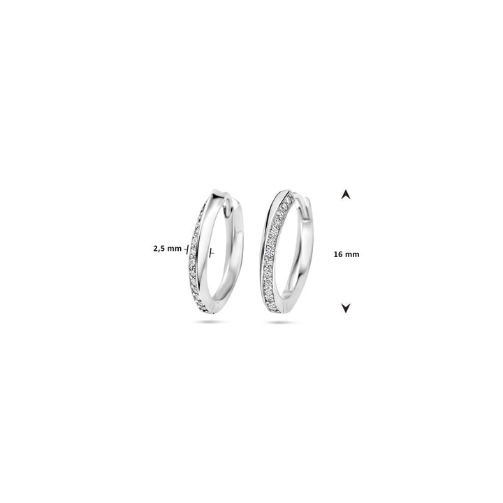 klapoorringen zirkonia 16 mm zilver gerhodineerd