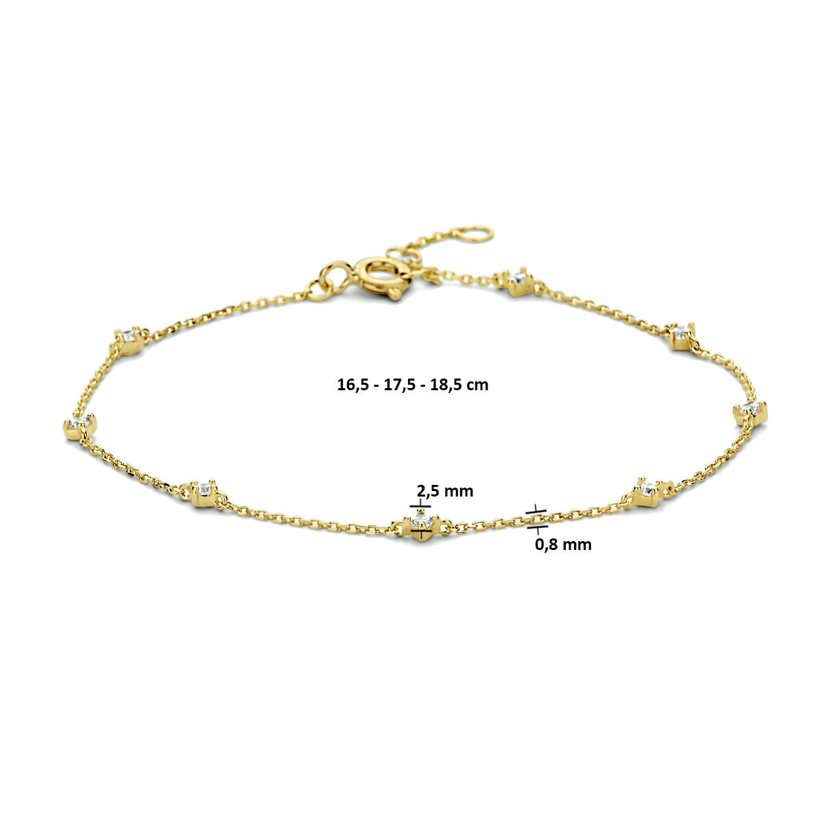 armband zirkonia 16,5 - 17,5 - 18,5 cm 14K geelgoud