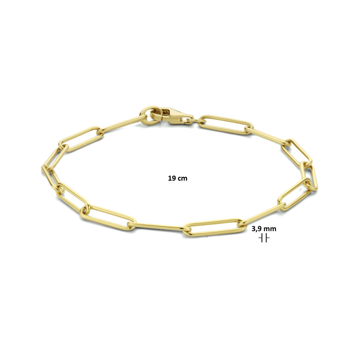 armband paperclip rond massief 3,9 mm 19 cm 14K geelgoud