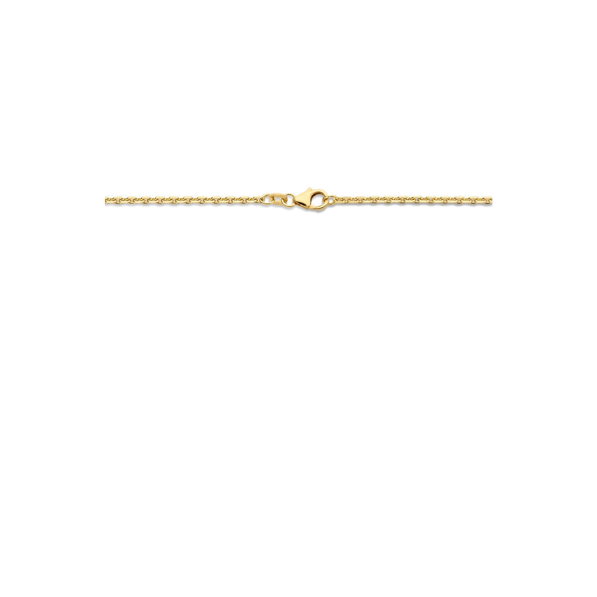 Een collier anker gediamanteerd 2,0 mm 14K geelgoud van Van der Kooij Collectie wordt horizontaal weergegeven op een witte achtergrond.