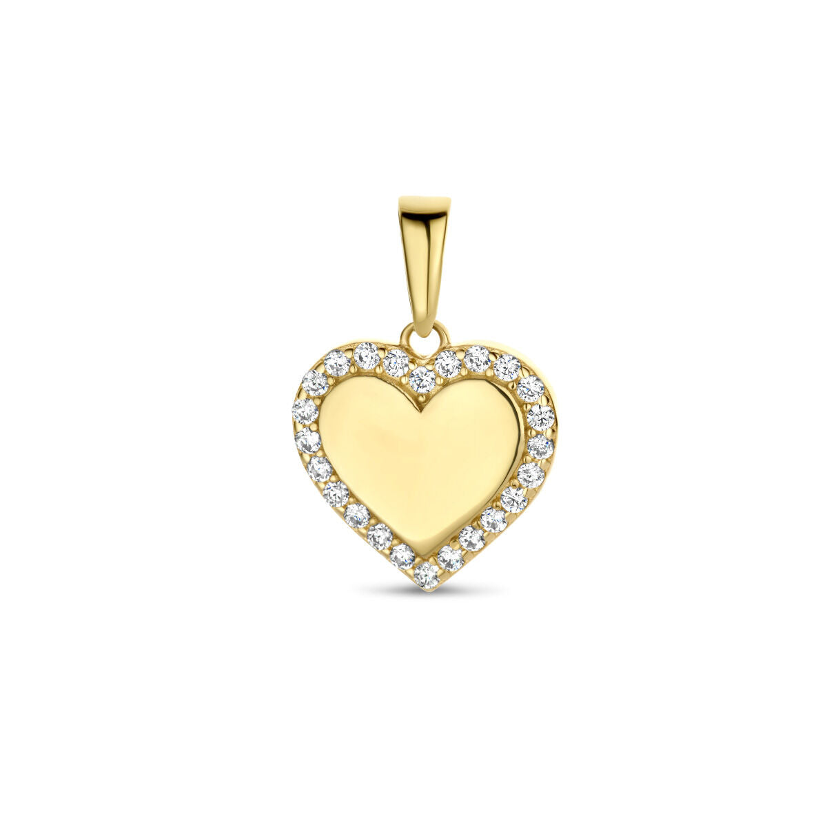 Hanger in de vorm van een hart van 14K geelgoud, omringd door zirkonia-steentjes.