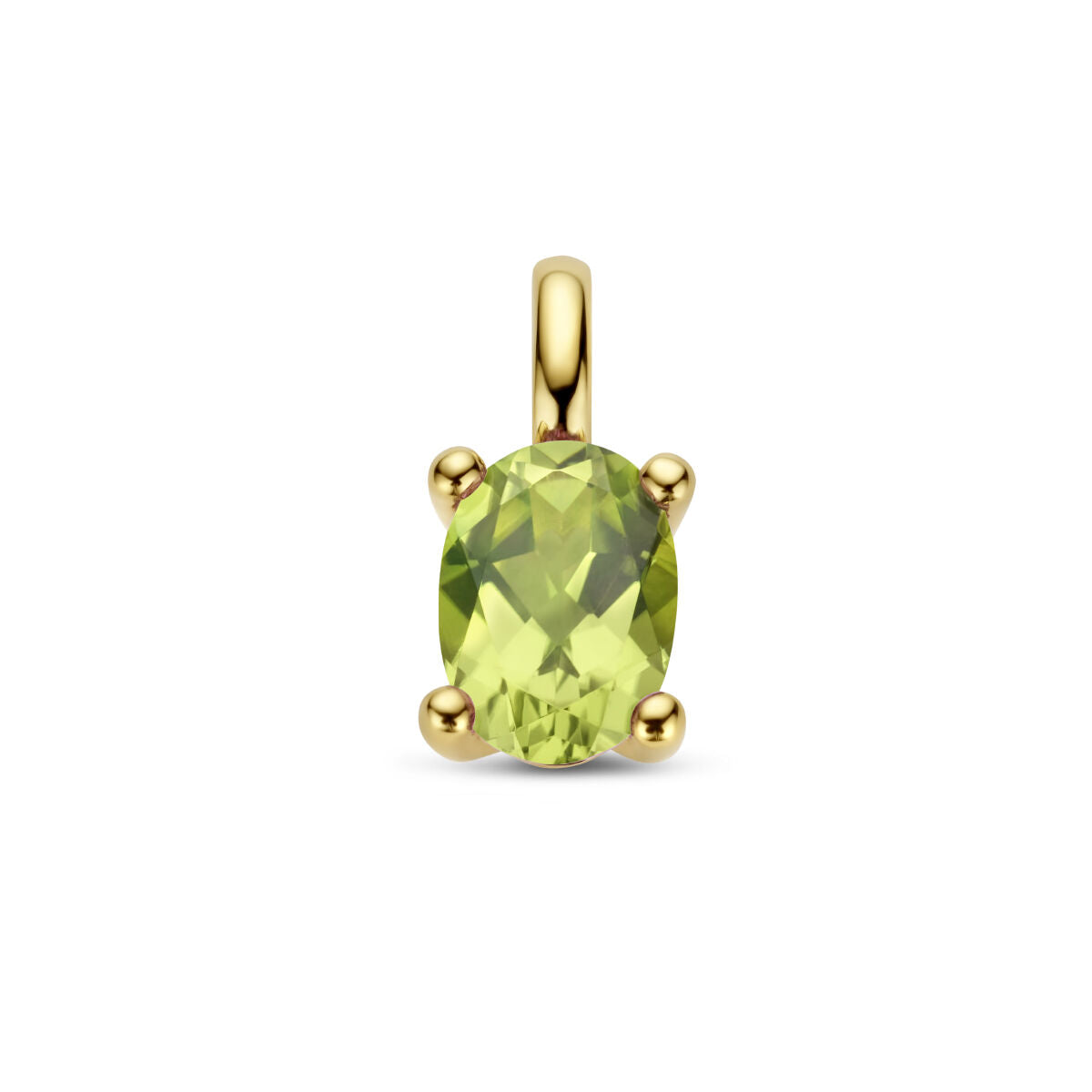 Hanger van 14K geelgoud met een ovale peridot steen in een vier-pootzetting.