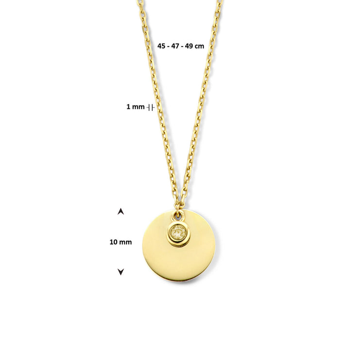 graveercollier met zirkonia geboortesteen 45 - 47 - 49 cm 14K geelgoud