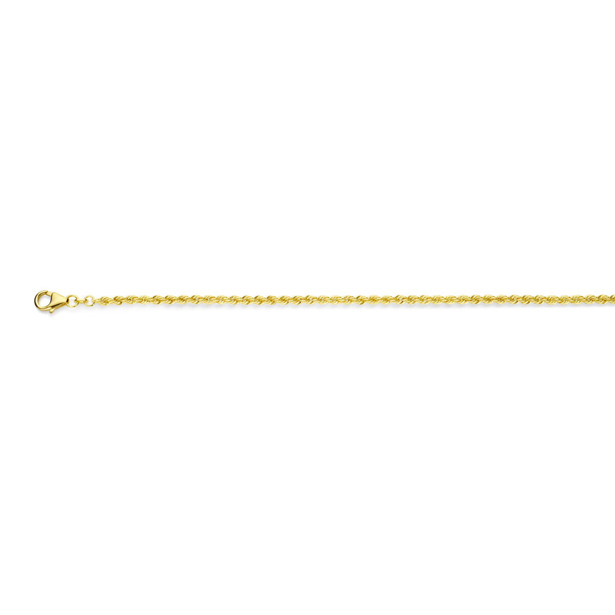 De Van der Kooij Collectie koord 2,7 mm massief 14K geelgoud unisex armband met karabijnsluiting is te zien tegen een effen witte achtergrond.