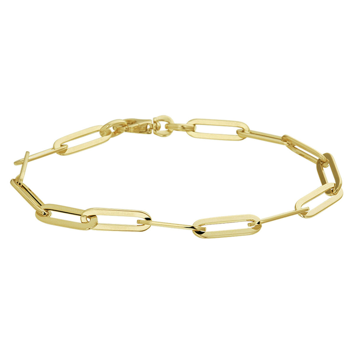 Armband van 14K geelgoud met platte buisvormige schakels van 5,0 mm, lengte 19 cm.